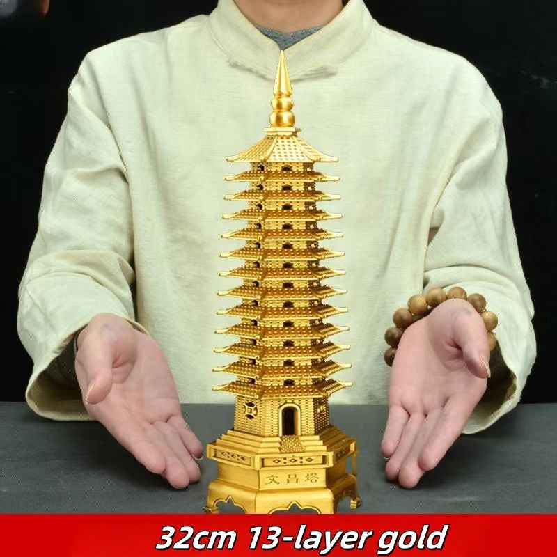 Pure Brass Wen Chang Tower Sculpture – Feng Shui Academic Success & Career Advancement Talisman